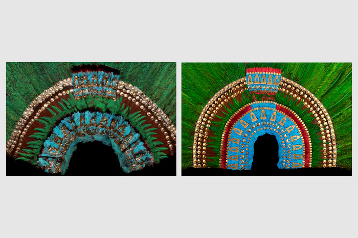 Foto: Moreno Guzm&#xE1;n, Mar&#xED;a Olvido; Olmedo Vera, Bertina, La Reproducci&#xF3;n del Penacho del M&#xE9;xico Antiguo en el Museo Nacional de Antropolog&#xED;a de M&#xE9;xico en: Penacho del M&#xE9;xico Antiguo, CONACULTA, INAH 2012.