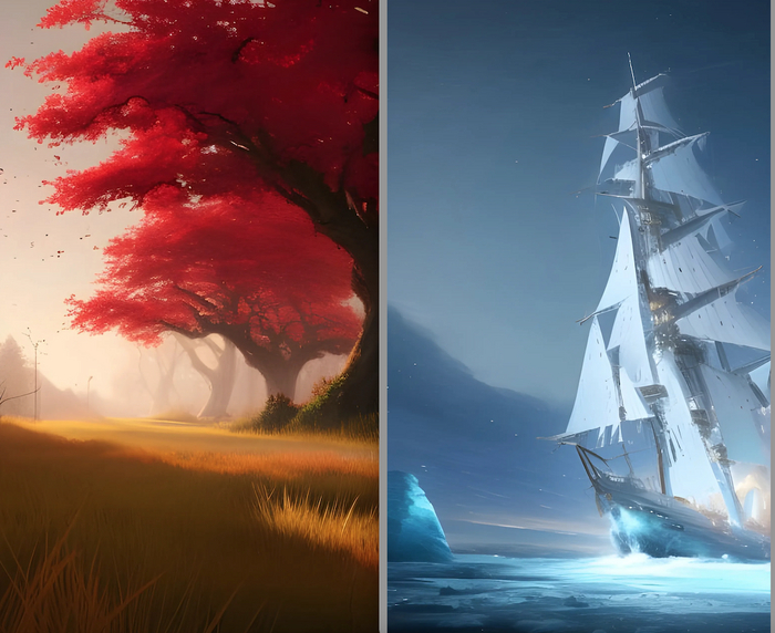 У нейросети неплохо получаются пейзажи, а вот в парусах она разбирается "приблизительно"...