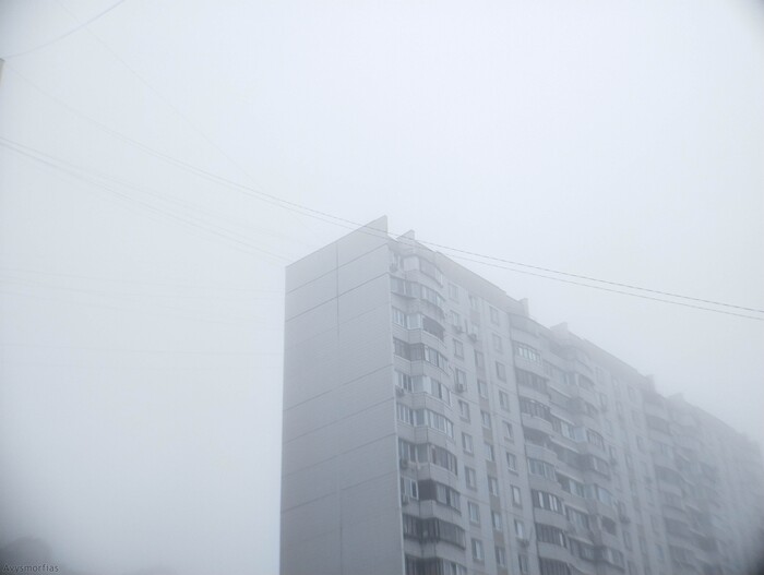 Туман Фотография, Мобильная фотография, Туман, Многоэтажка