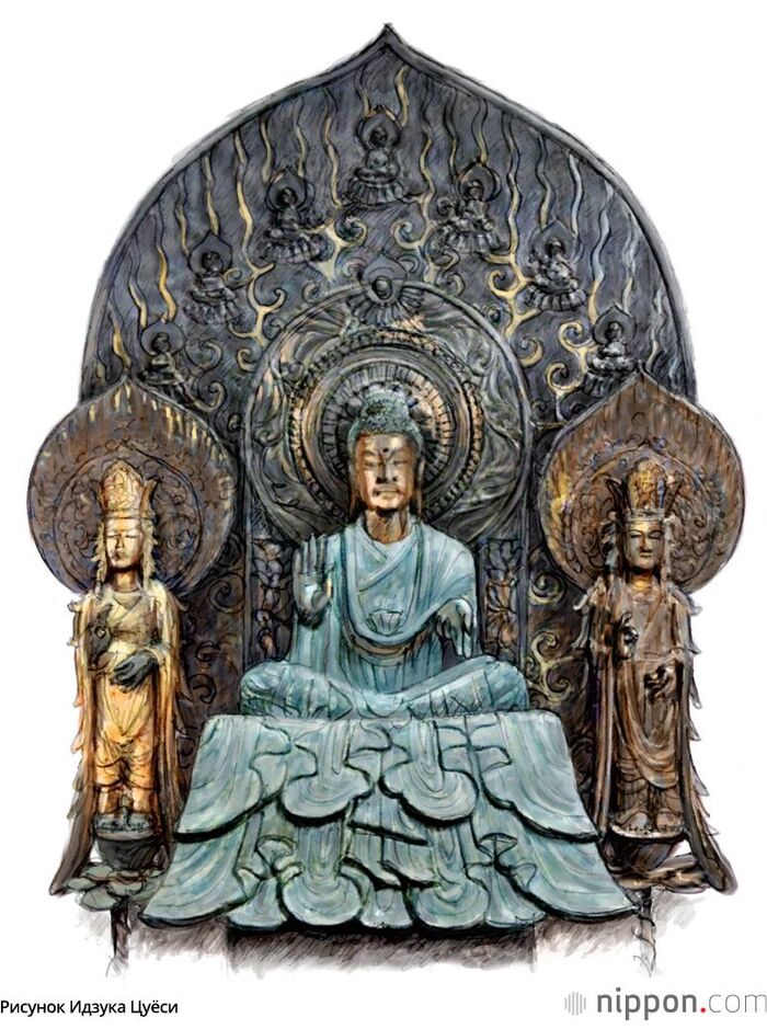 Триада Шакьямуни в монастыре Хорюдзи