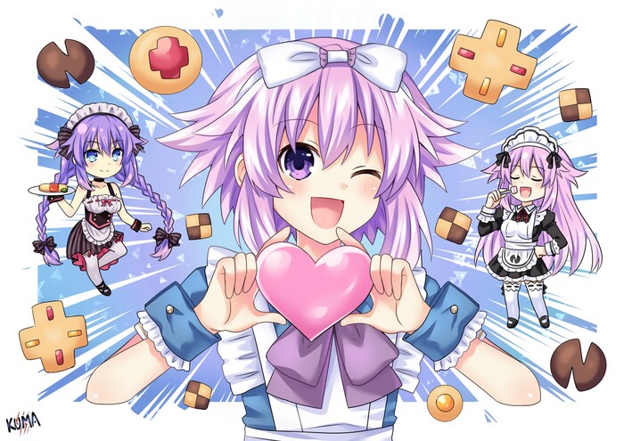 Nepko Anime Art, Hyperdimension Neptunia, Neptunia, Neptune, Purple Heart, , , Lewdkuma