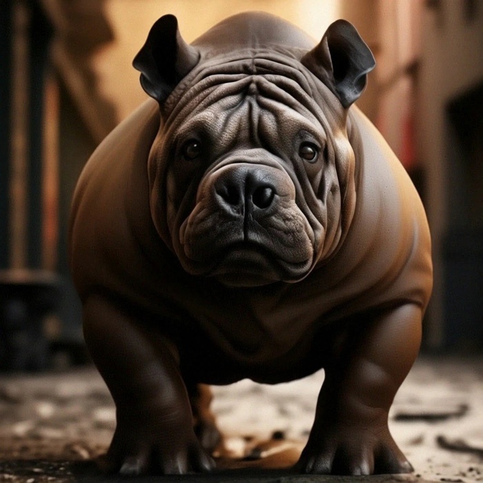 Смесь бульдога с носорогом