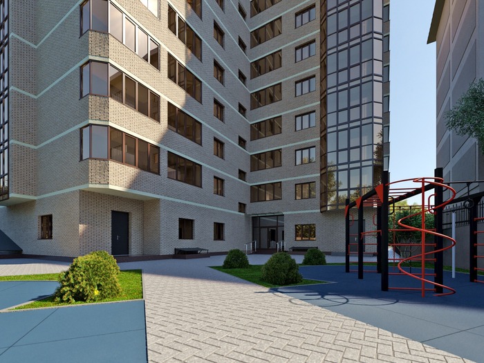 Рендер застройщика - придомовая территория, вид с западной стороны