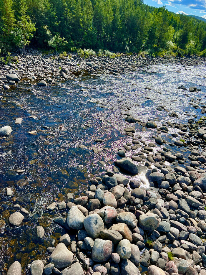 А под ним река Нива, где ранее было очень много красной рыбы, однако сейчас там редко когда увидишь рыбаков.