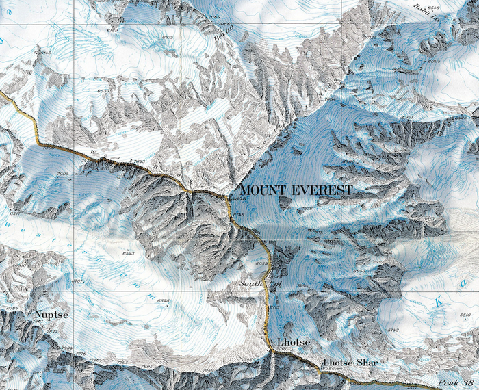 Фрагмент заштрихованной карты рельефа горы Эверест Генри Уошберна. источник: Reddit