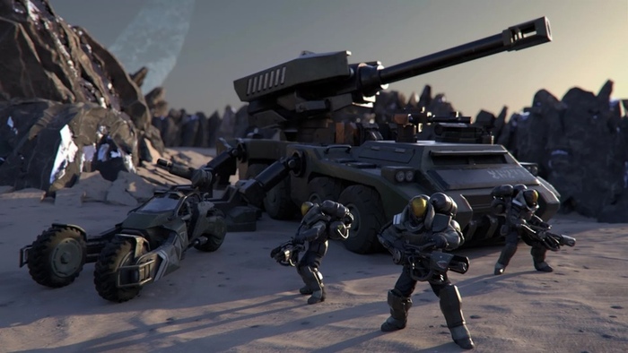 Редкий кадр, где можно увидеть сразу 3 очень редких даже для десанта вещей: САУ M400 «Кадьяк», разведовательный трицикл М121 «Дикий заяц» и десантники-огнемётчики