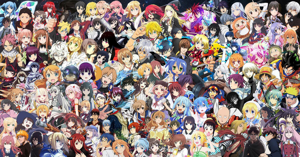 коллаж из разных аниме персонажей девушек за играми