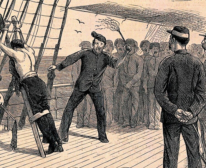 Наказание моряка на судне. Рядовая порка -считай еще повезло. Число ударов часто не регламентировано, порка продолжается пока ответственный не скажет "хватит". На английском флоте придумали плеть-семихвостку. Чтоб палач не уставал