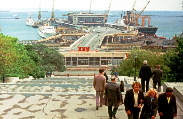 Потёмкинская лестница и Морской вокзал. Одесса, 1977 год