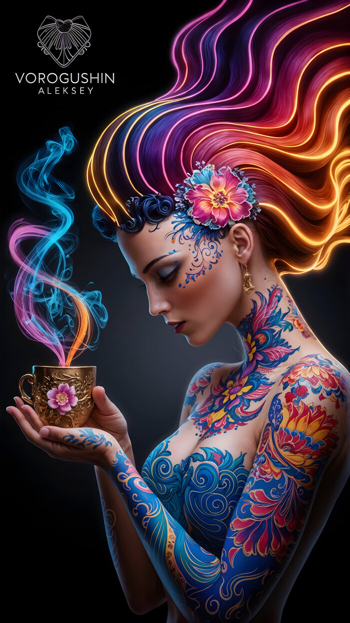 Элегантная красивая девушка с боди-артом и цветочными мотивами. Все права на изображение имеются. Подпись сгенерирована. В оригинальном промте упоминается имя автора. Основа до обработки изображения сгенерирована в <!--noindex--><a href="https://pikabu.ru/story/neyrokhudozhnik__vorogushin_aleksey_gennadevich_yelegantnaya_krasivaya_devushka_s_bodiartom_i_tsvetochnyimi_motivami_11474292?u=http%3A%2F%2Fideogram.ai&t=ideogram.ai&h=00ffead941ee210492e9a7e8e9e849676ad5a277" title="http://ideogram.ai" target="_blank" rel="nofollow noopener">ideogram.ai</a><!--/noindex-->