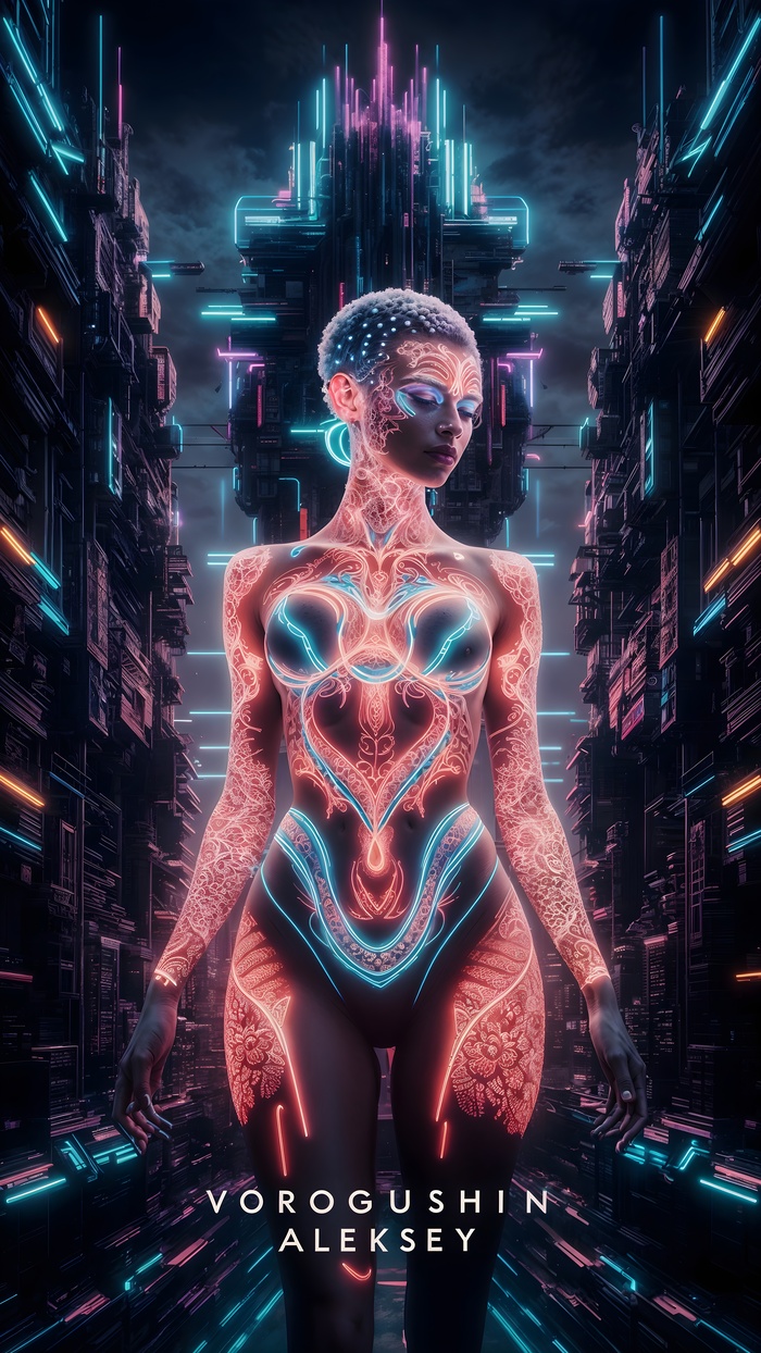 Красивая девушка с боди-артом и неоновыми эффектами . Все права на изображение имеются. Подпись сгенерирована. В оригинальном промте упоминается имя автора. Основа до обработки изображения сгенерирована в <!--noindex--><a href="https://pikabu.ru/story/neyrokhudozhnik__vorogushin_aleksey_gennadevich_krasivaya_devushka_s_bodiartom_i_neonovyimi_yeffektami_11474405?u=http%3A%2F%2Fideogram.ai&t=ideogram.ai&h=00ffead941ee210492e9a7e8e9e849676ad5a277" title="http://ideogram.ai" target="_blank" rel="nofollow noopener">ideogram.ai</a><!--/noindex-->