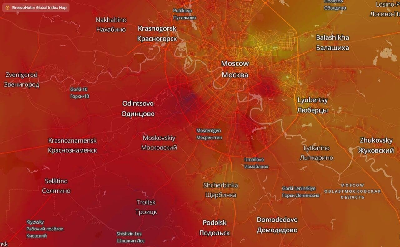 Это карта загрязнения воздуха в Москве и МО. И, кажется, с ним всё очень не  очень | Пикабу