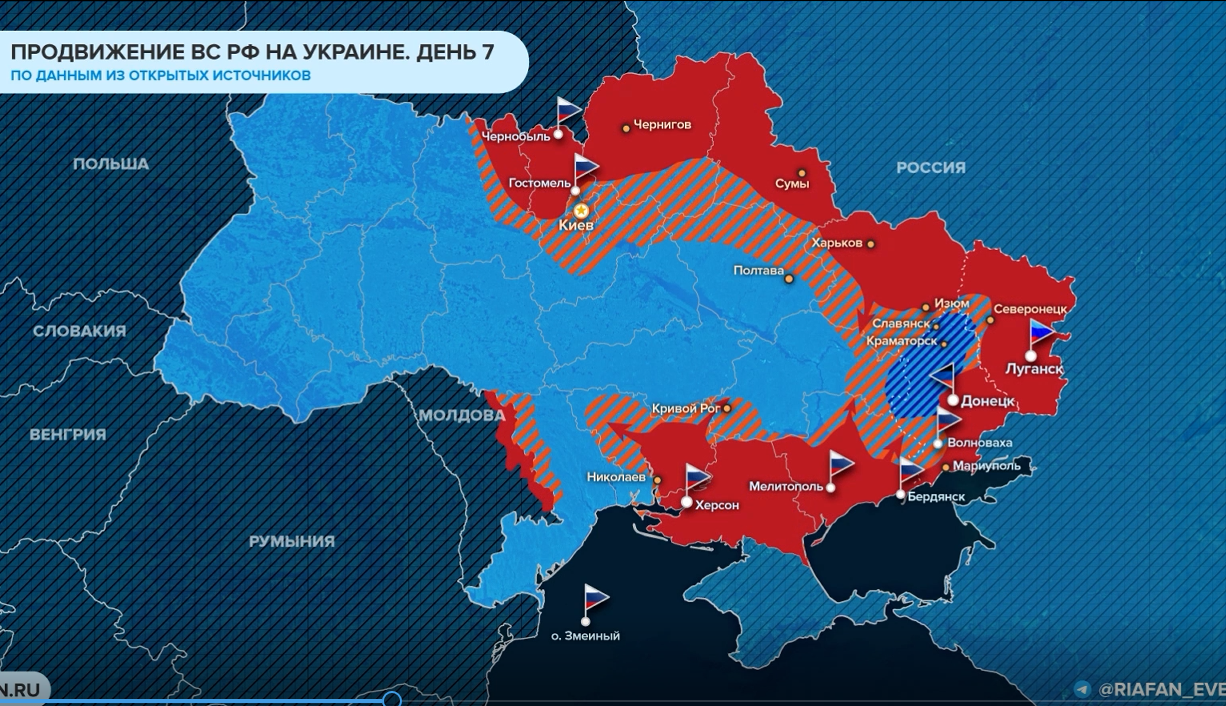 Визуализация продвижения российских войск в Украину за 19 дней | Пикабу