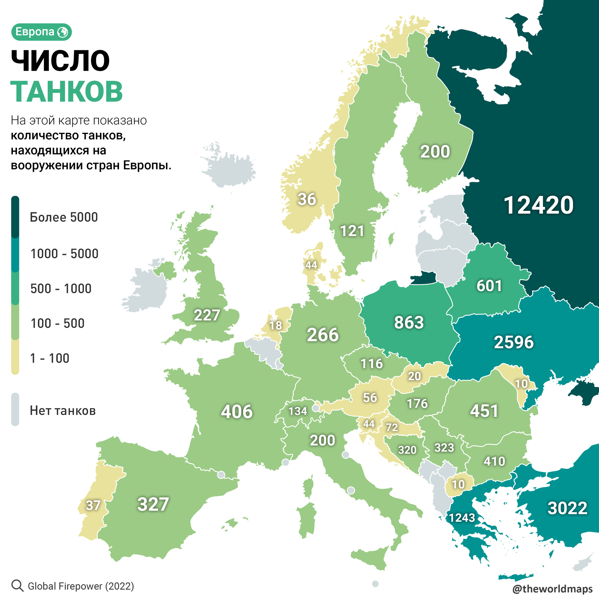 Сколько танков находится на вооружении в каждой европейской стране – 2022 |  Пикабу