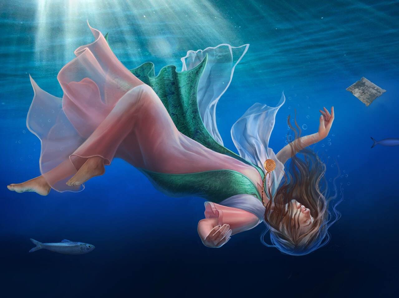 Девушка под водой тонет
