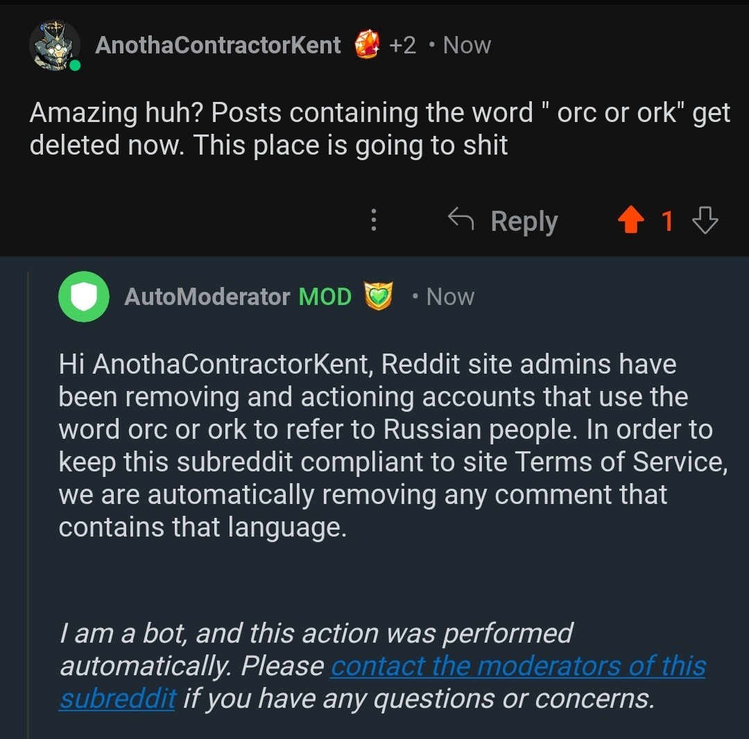 Реддит начал удалять комменты, в которых русских называют орками | Пикабу