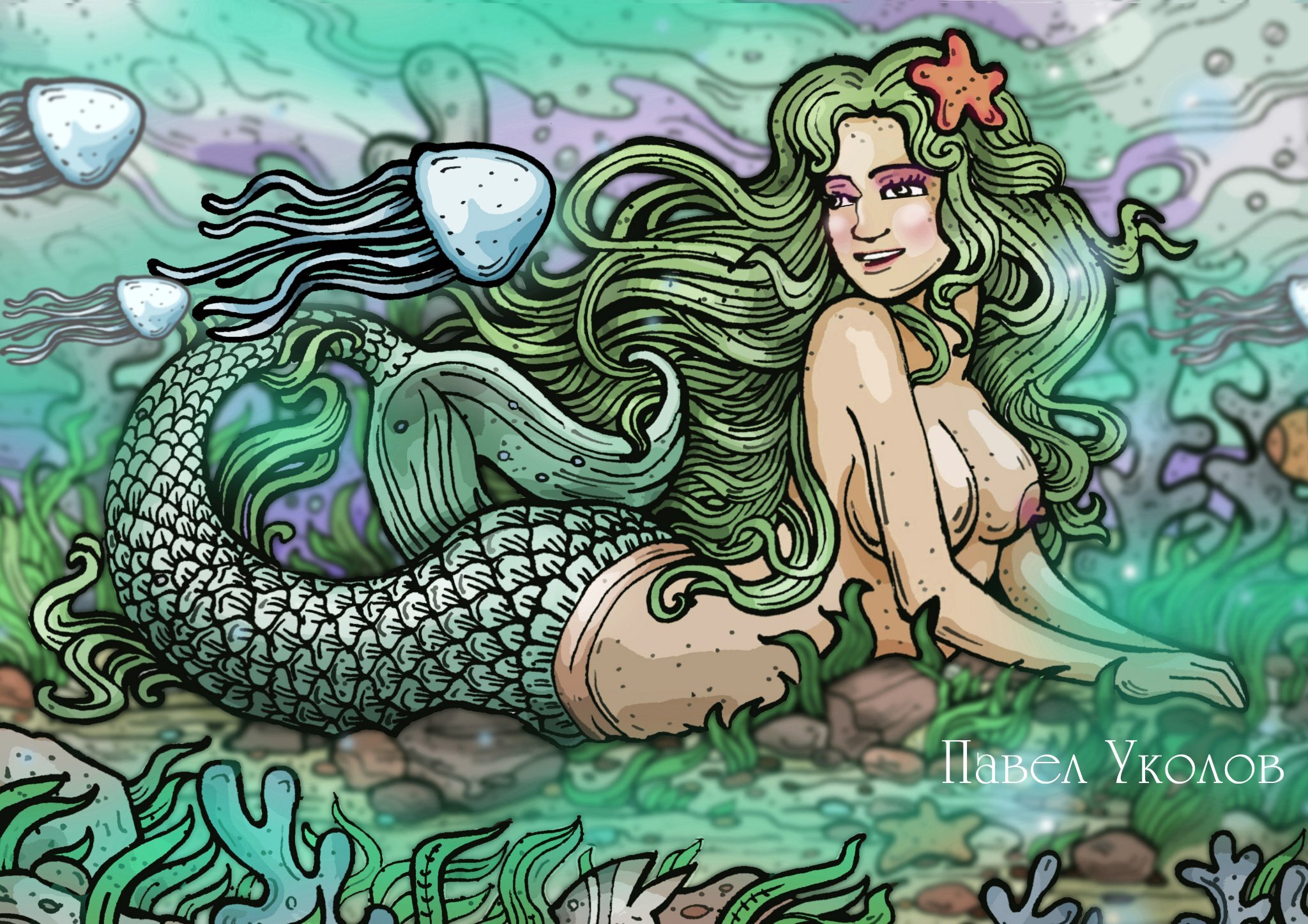 A little bit of mythology 18+ - NSFW, My, Pavel Ukolov, Mermaid, Siren, Med...