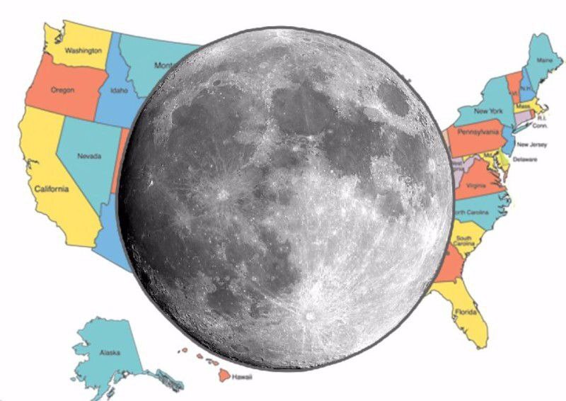 Сравнение размеров Луны и США