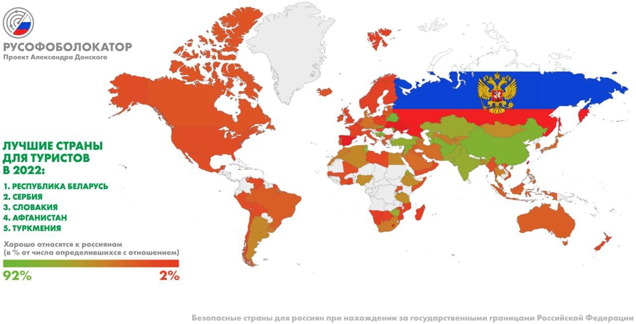 Рейтинг стран, в котором показано, где и как относятся к Россиянам