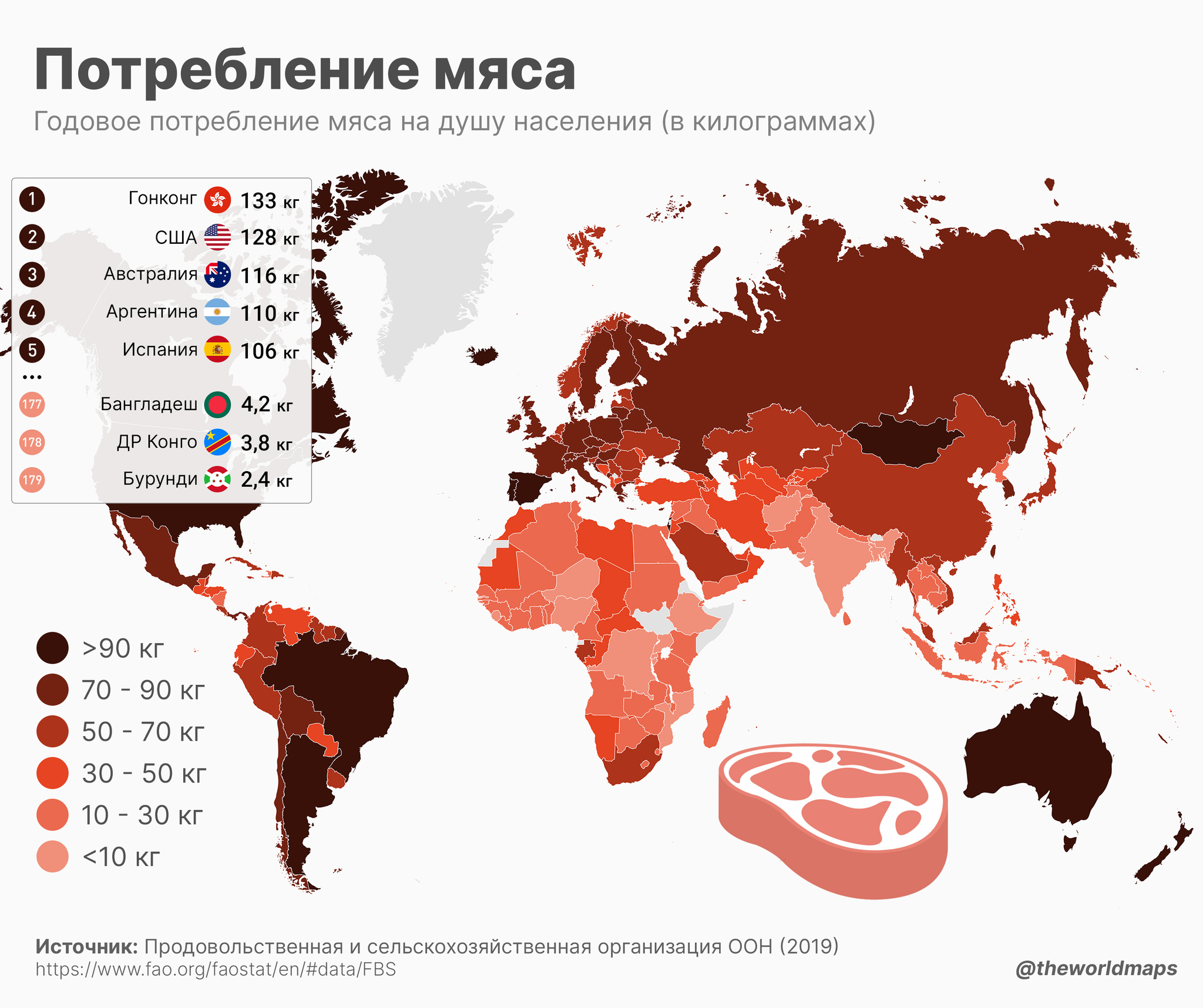 Сколько килограммов мяса съедает один человек в год? | Пикабу