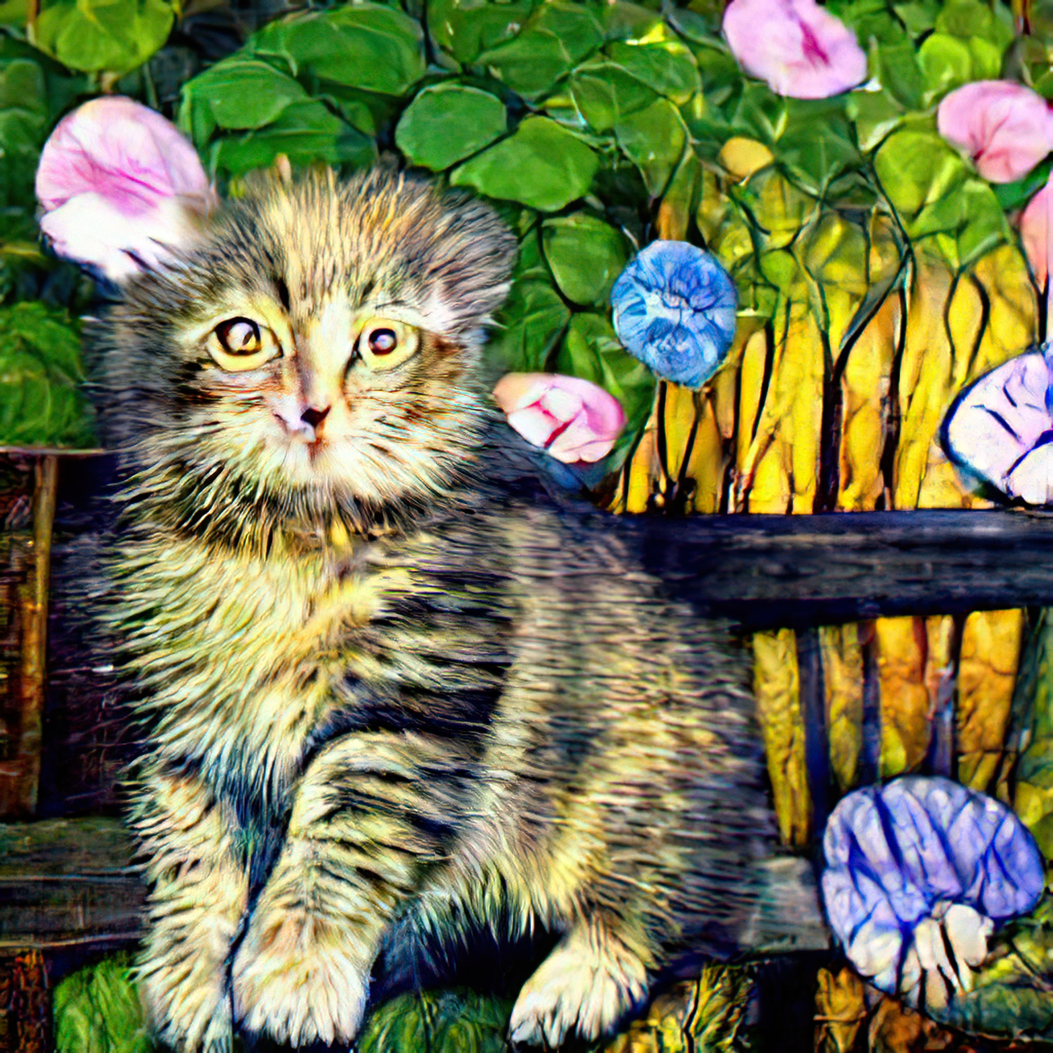 Рисунок коты на заборе