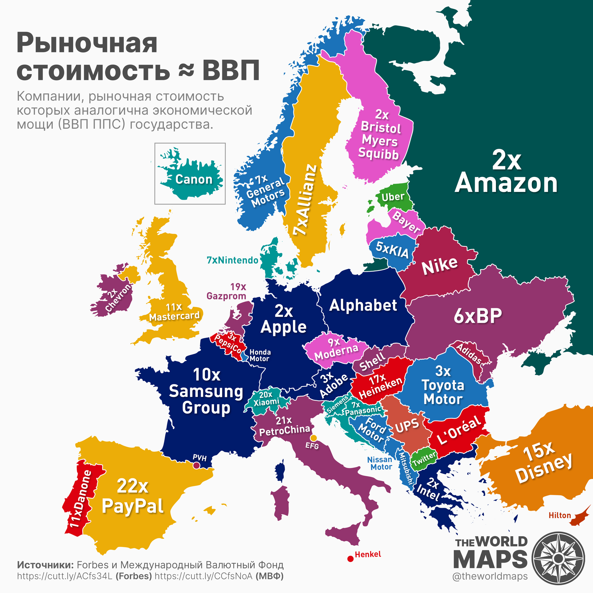 Сравнение ВВП (ППС) стран Европы с рыночной стоимостью компаний | Пикабу