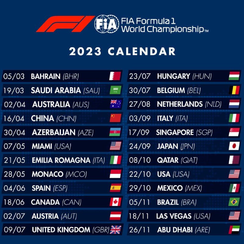 Утвержден календарь Формулы 1 на 2023 год | Пикабу