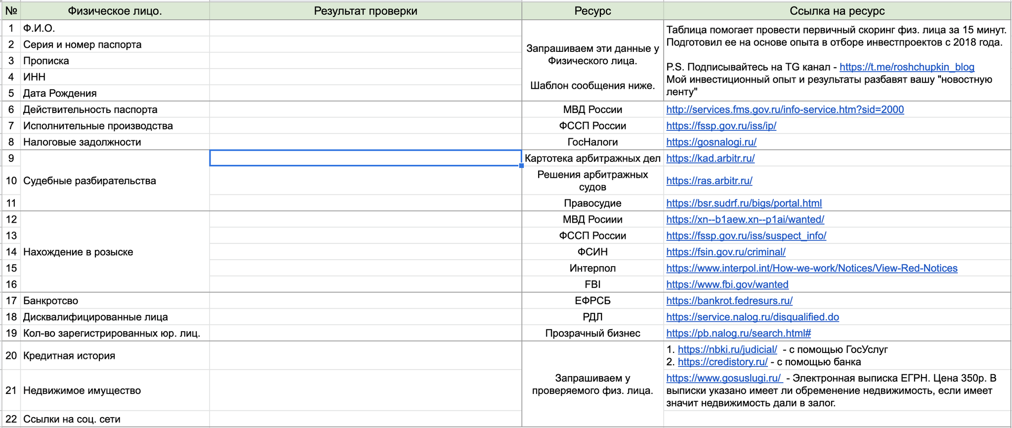 Как проверить человека по официальным базам за 15 минут. Мануал плюс  Таблица | Пикабу