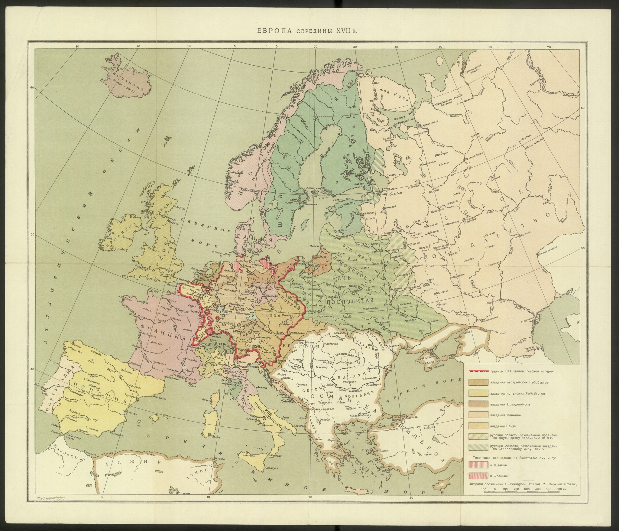 Карта Европы середины XVII века