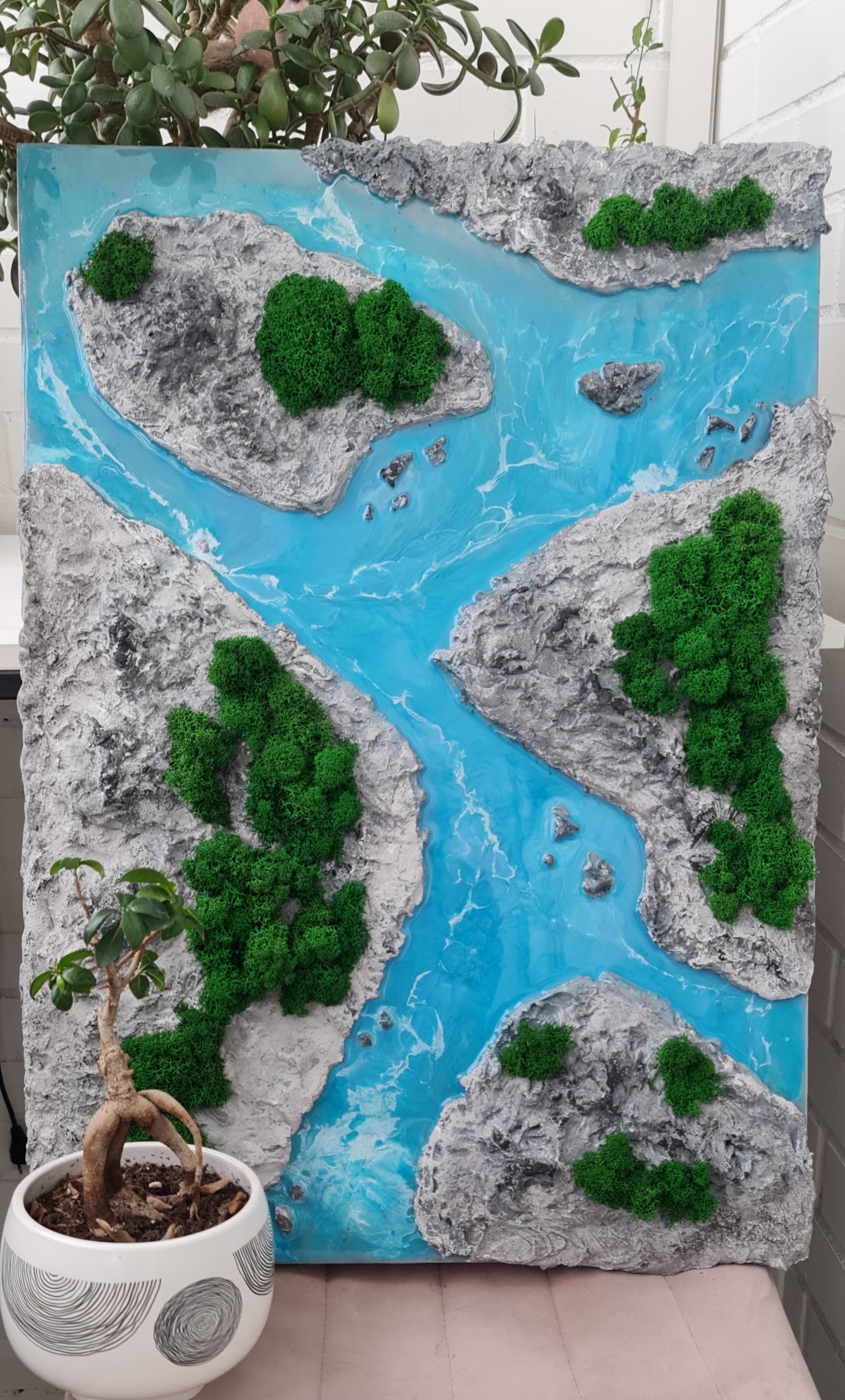 Необычная картина с эпоксидной смолой - горная река!Авторский метод,  аналогов не обнаружено | Пикабу