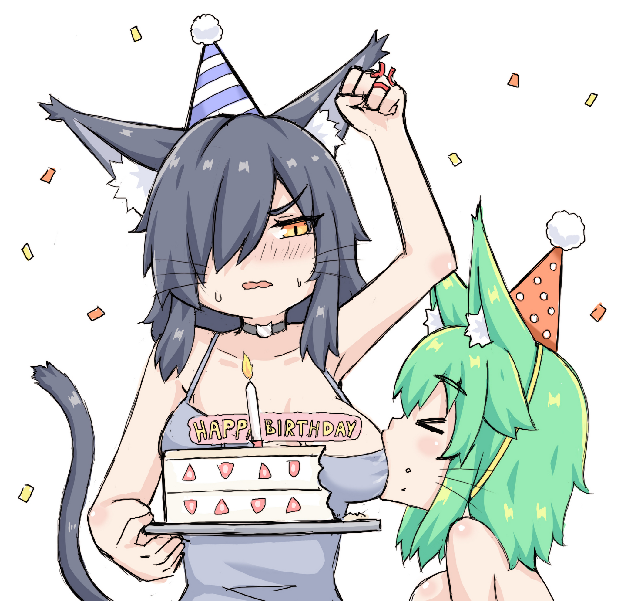 Eating my birthday cake - Anime art, Anime, Greenteaneko, Animal ears, Cake...