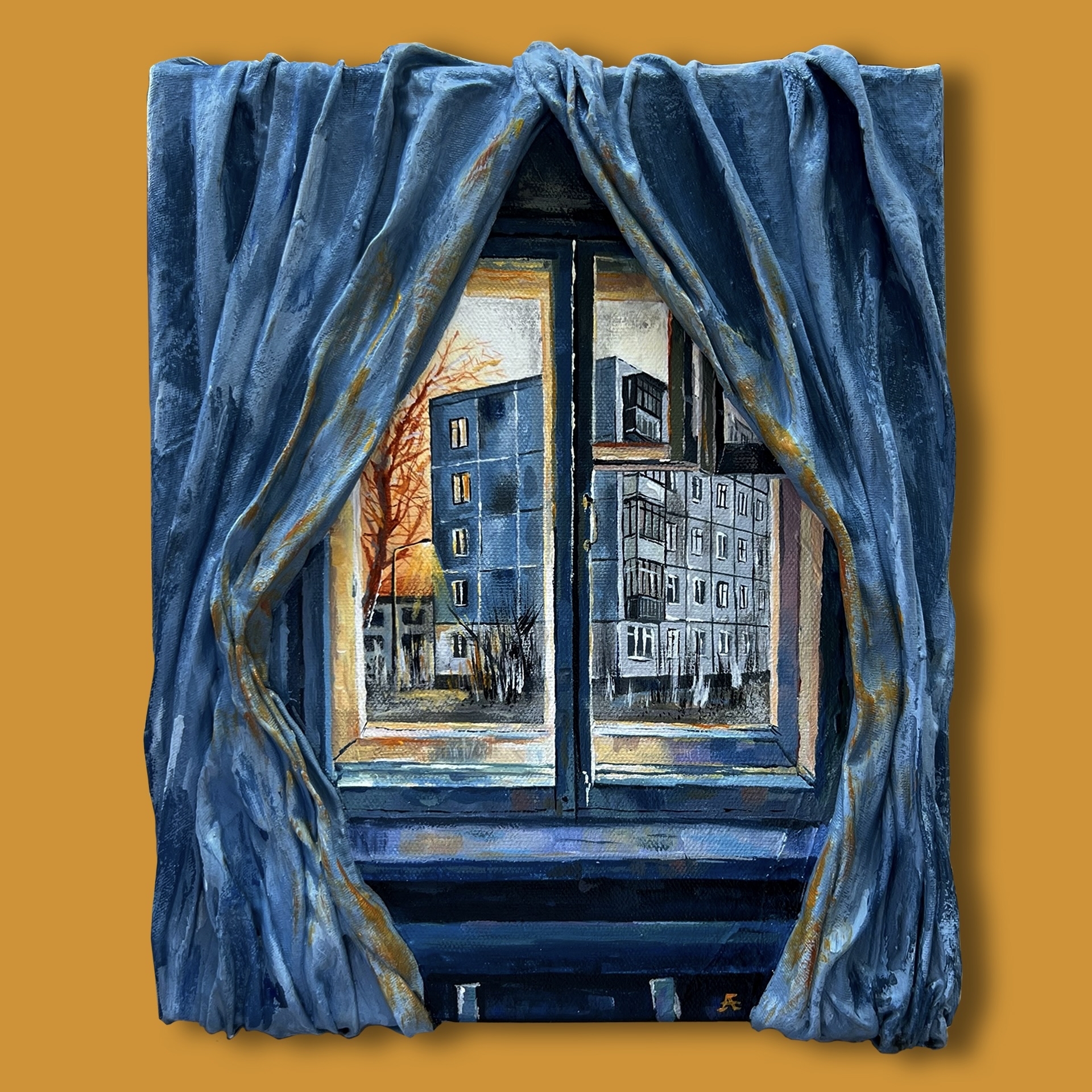 Картина акрилом и с тканью «Московские окна», 2023 | Пикабу