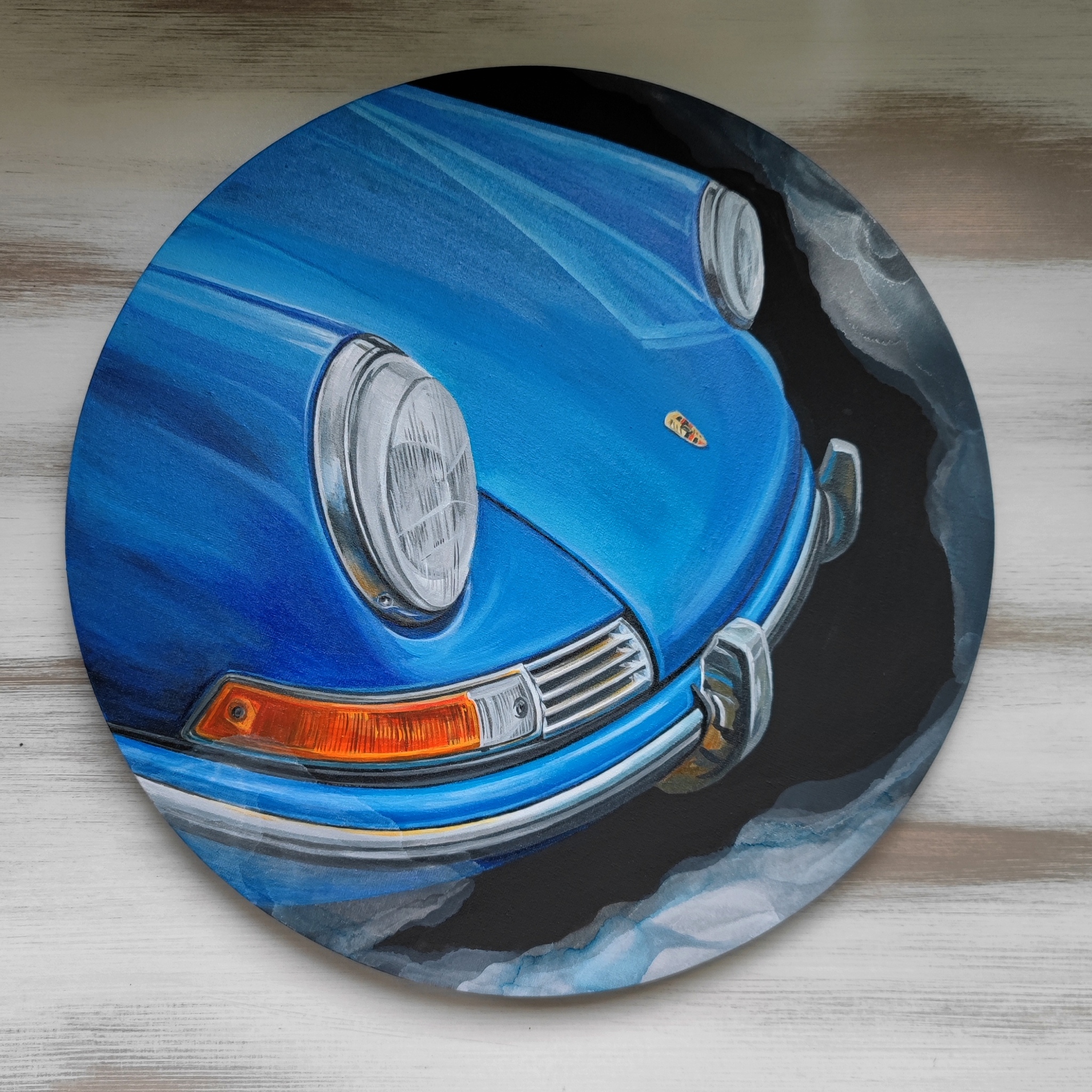 Blue Porsche. Круглый Холст, акрил | Пикабу