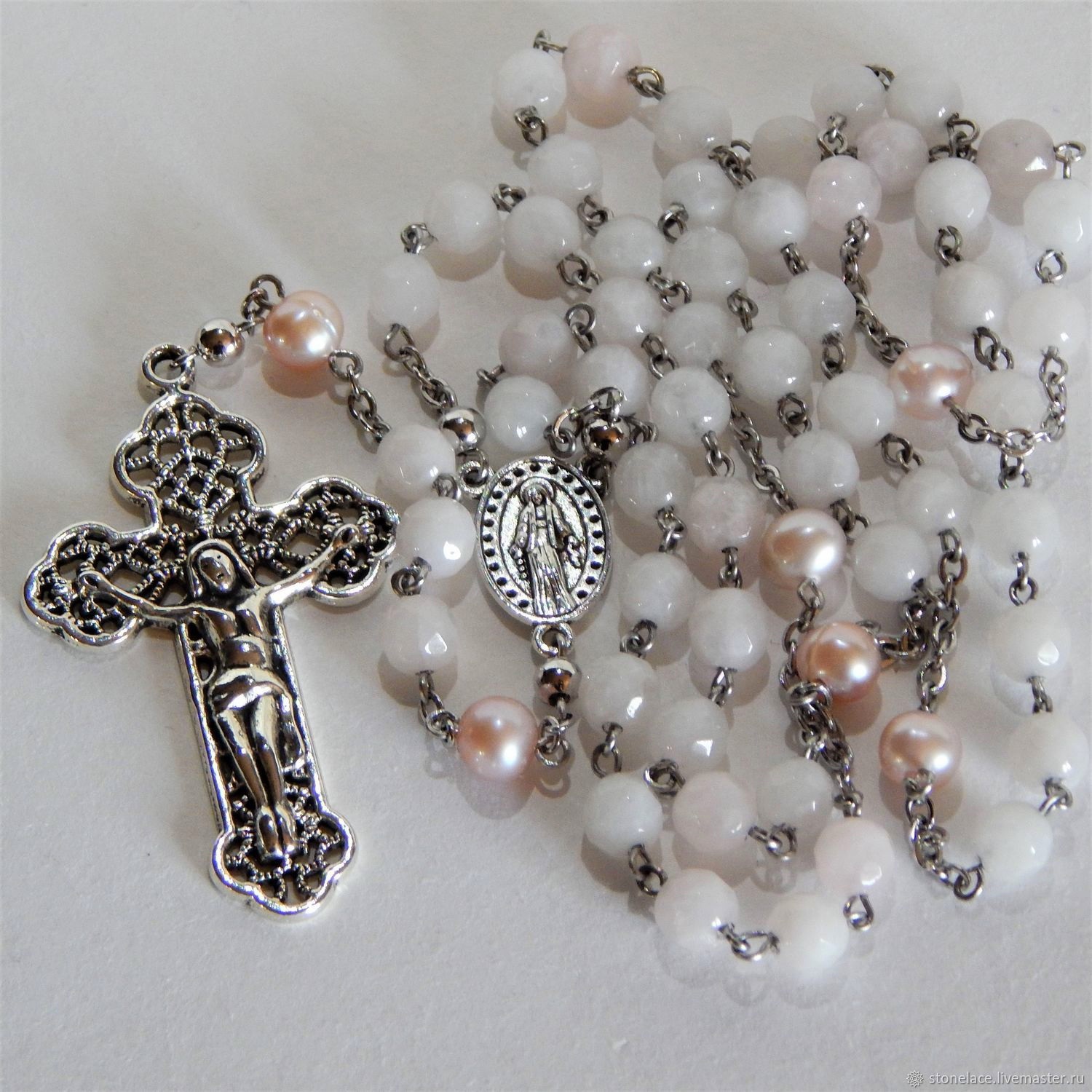 Четки католические (розарий) из розового кварца и розового ...