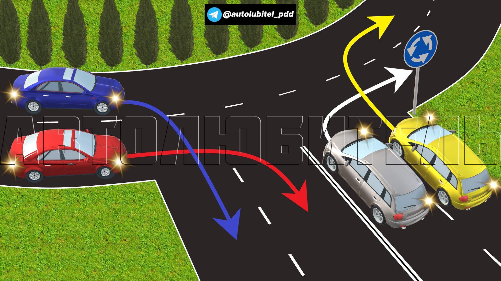 Водитель какого автомобиля не нарушает правила при проезде кругового  перекрестка? | Пикабу