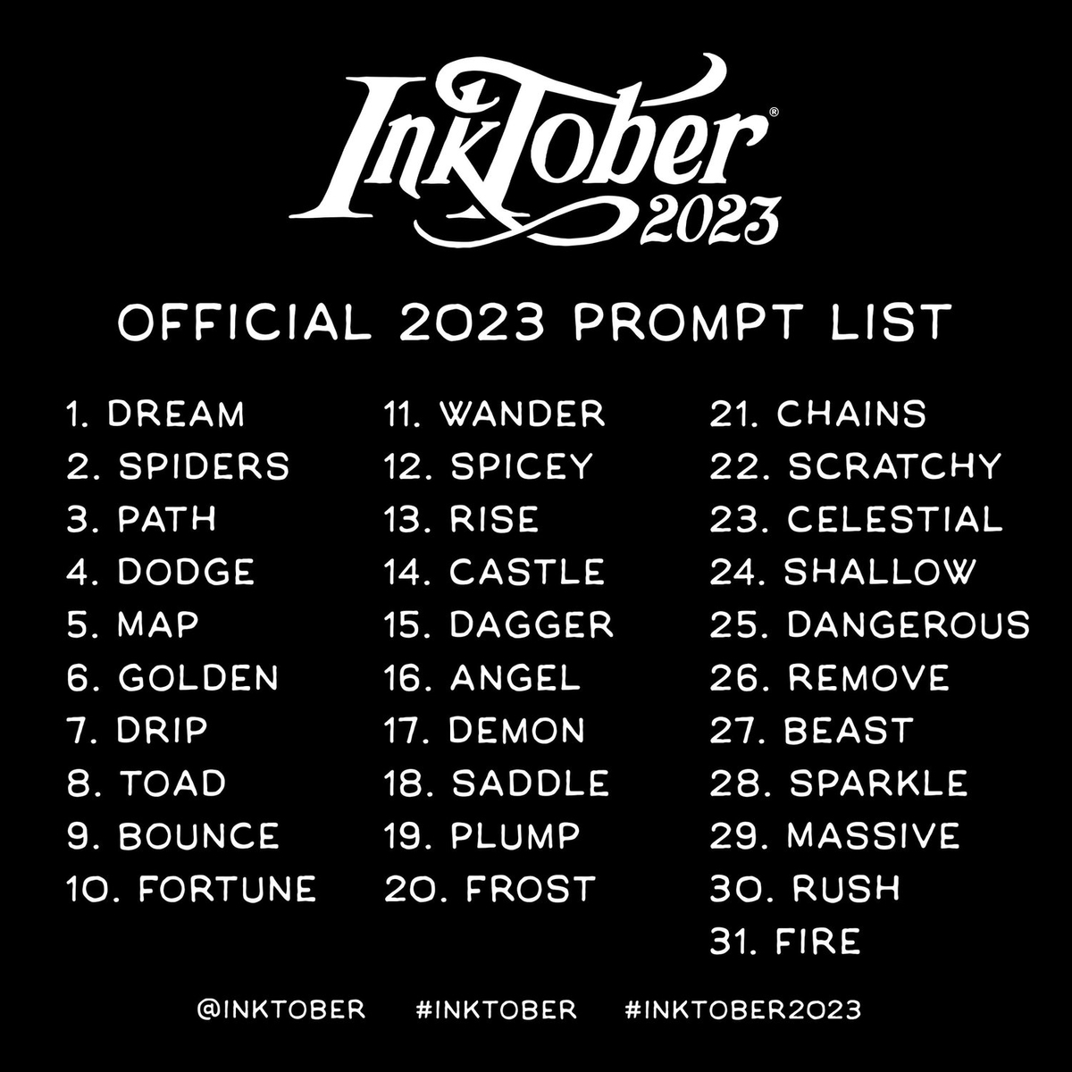 Ежегодный подробный перевод тем челленджа Inktober 2023! | Пикабу