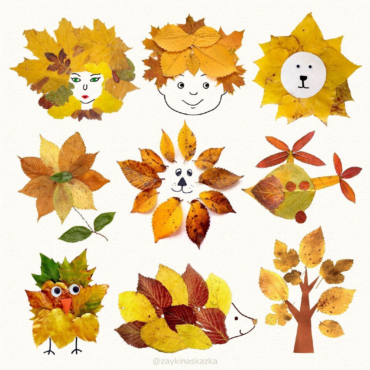 Осенние поделки: аппликации из осенних листьев. Коллаж из осенних листьев
