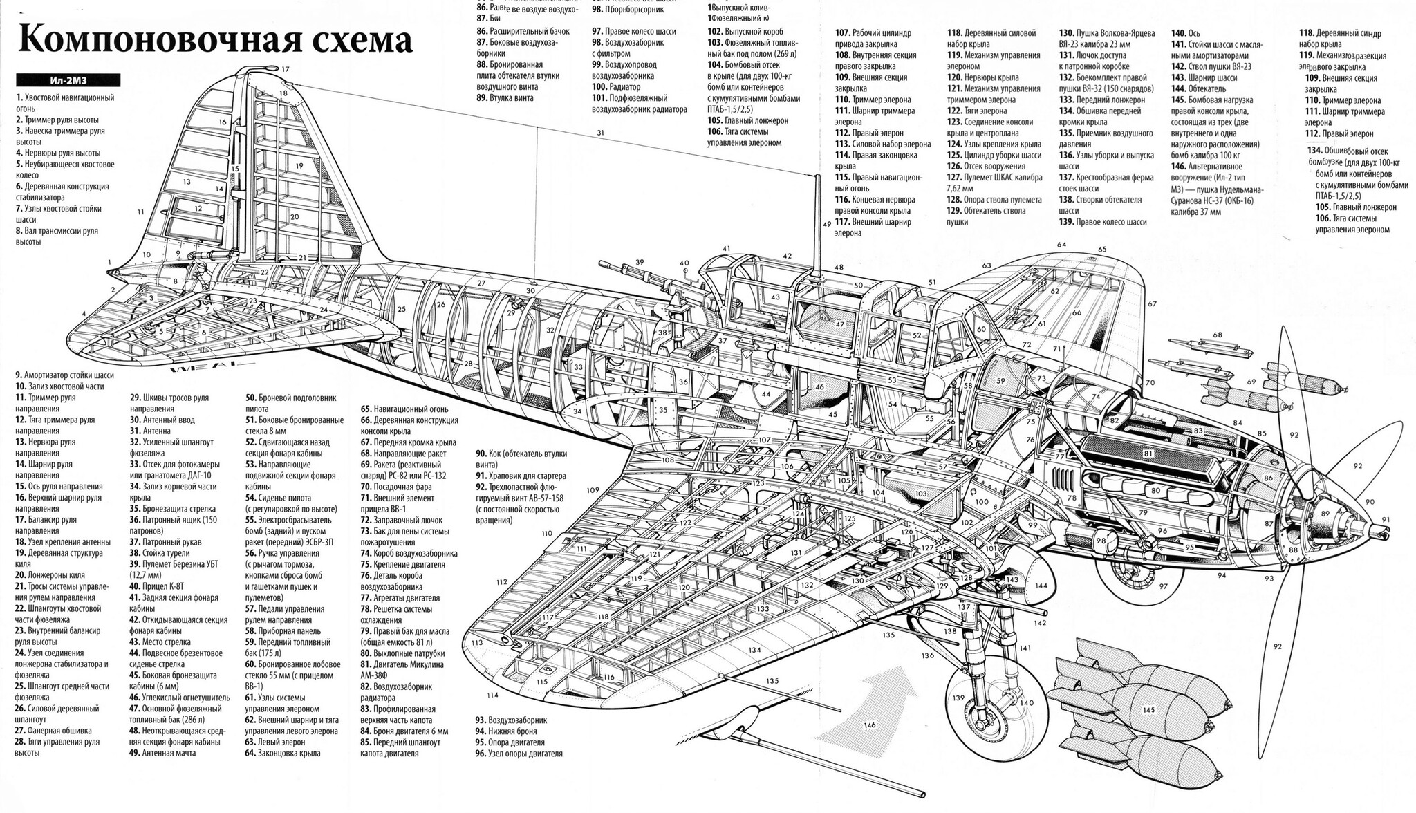 Компоновочная схема Ил-2М3, тяжелый штурмовик | Пикабу