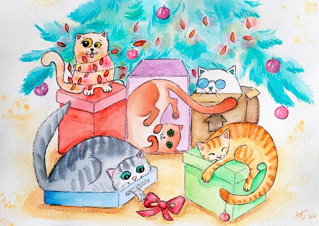Новогодние открытки с котиками для котиков | Пикабу