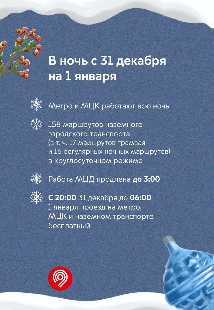 В новогоднюю ночь проезд на московском транспорте будет бесплатный | Пикабу