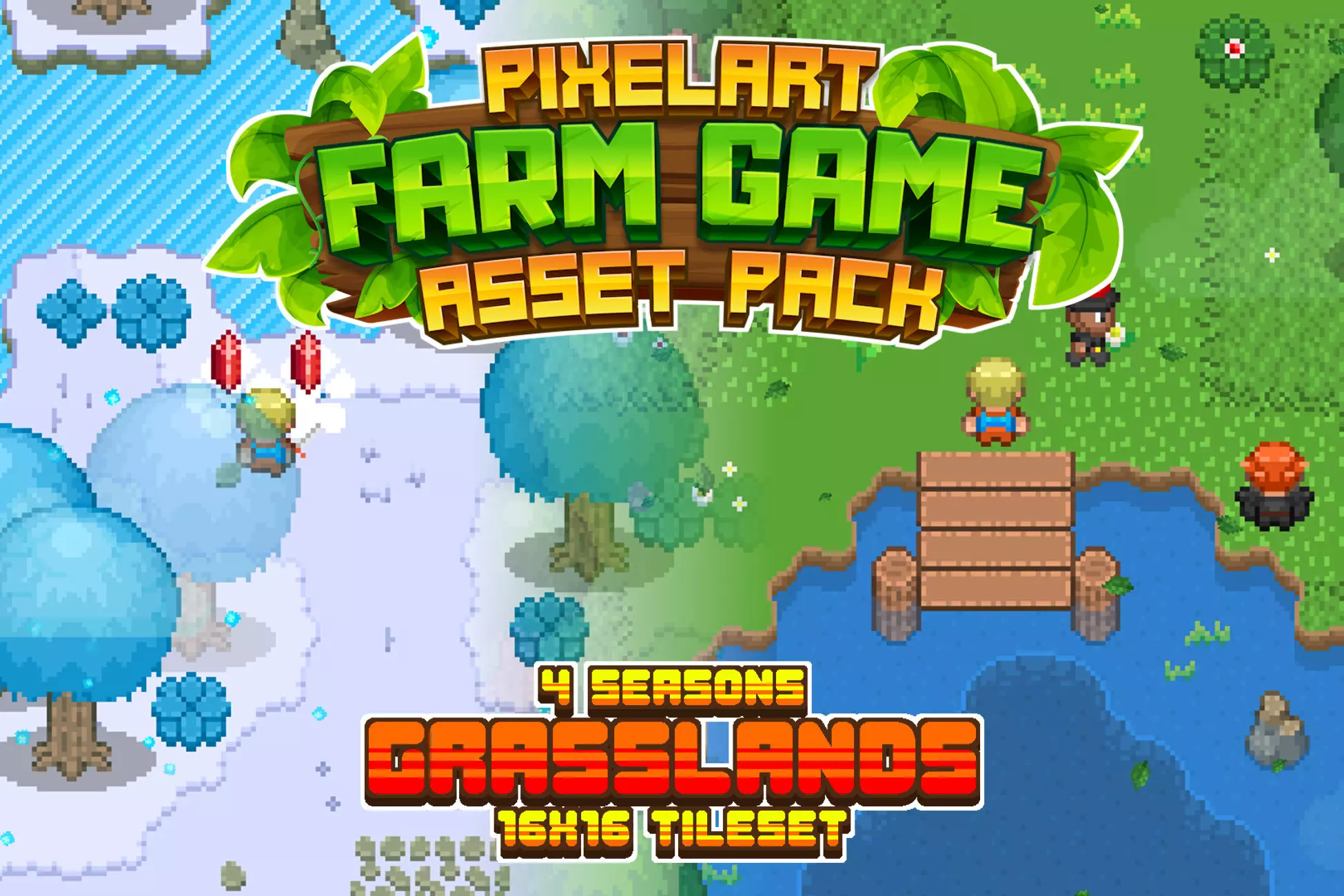 Раздача пиксельных ассетов фермы и персонажей 2D Farm Game Grasslands 4  Seasons Tileset на Unity asset store | Пикабу