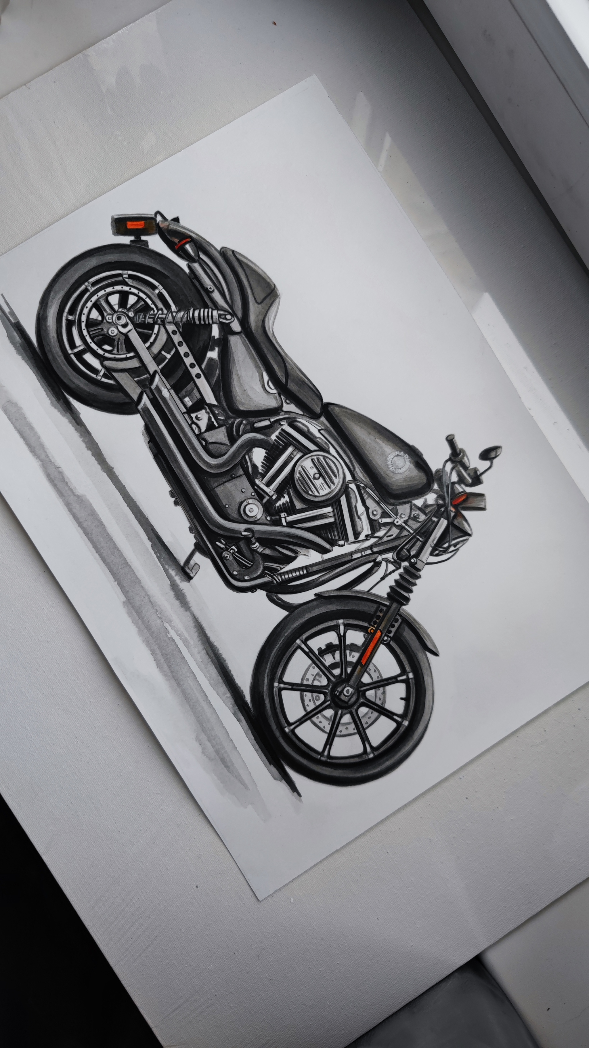 Мотоцикл Harley-Davidson. Рисунок на бумаге | Пикабу