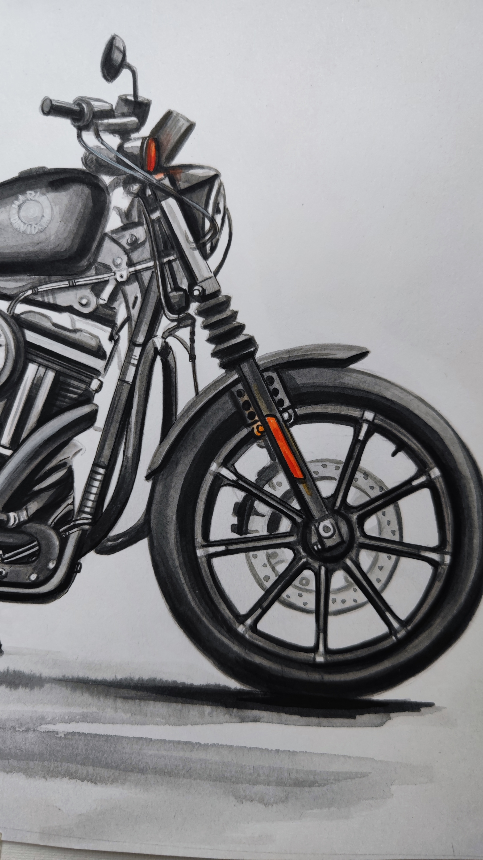 Мотоцикл Harley-Davidson. Рисунок на бумаге | Пикабу