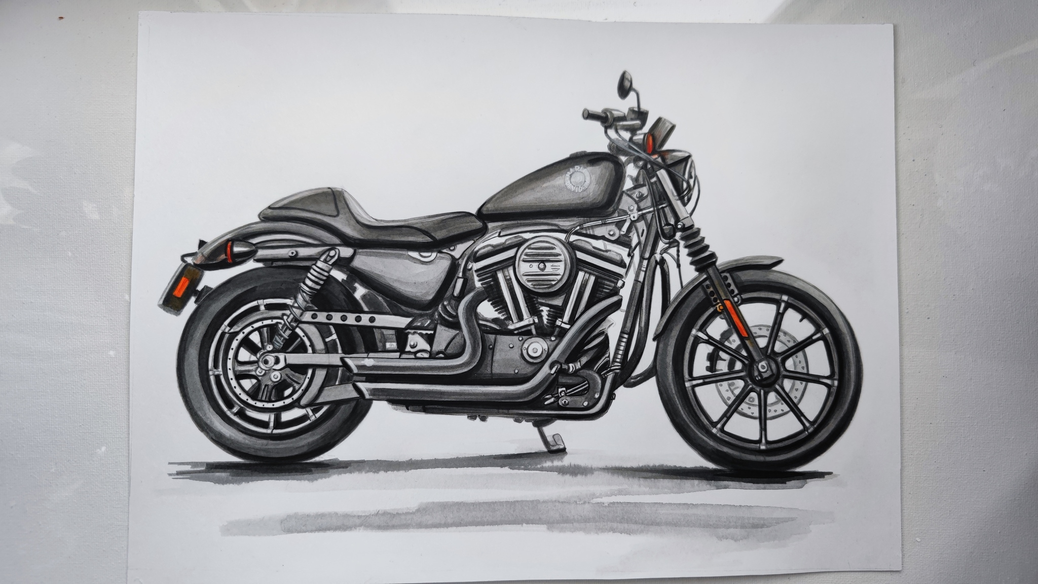 Мотоцикл Harley-Davidson. Рисунок на бумаге | Пикабу